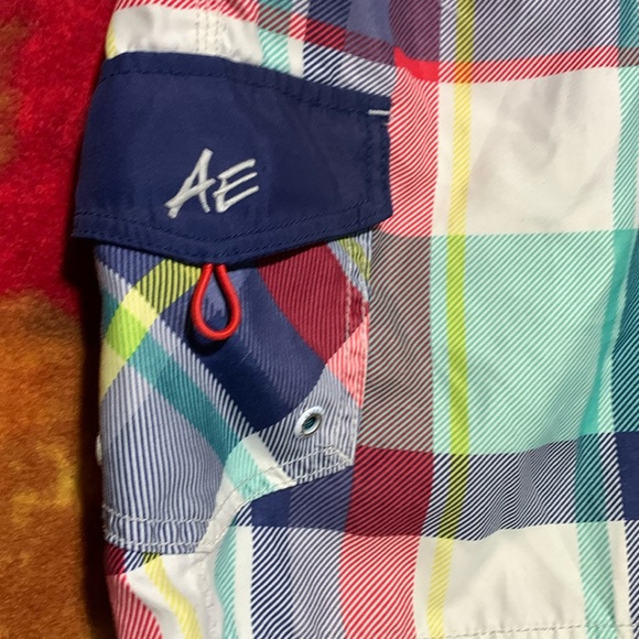 AMERICAN EAGLE OUTFITTERS-multicolored plaid drawstring high waist hybrid shorts - Picture 6 of 11